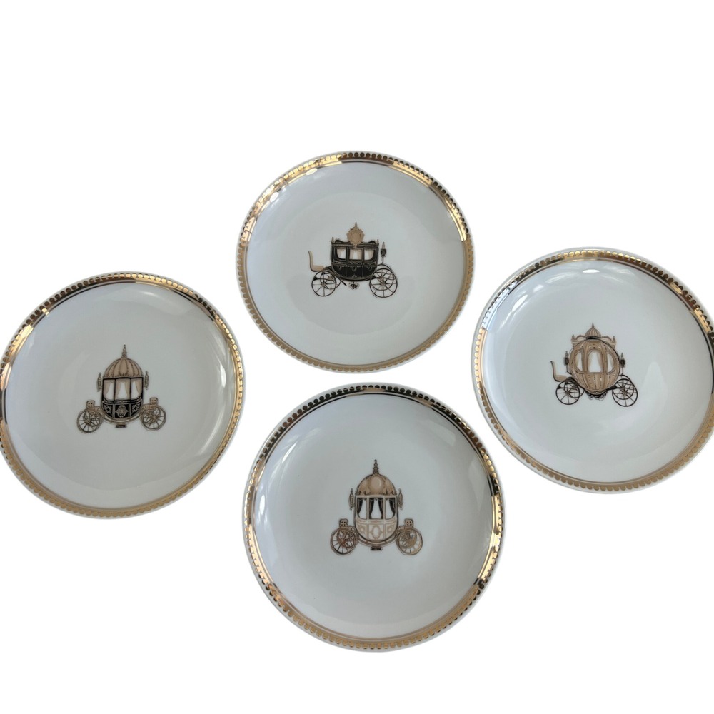 Megan Hess Carriage Porcelain Plates Set 4 Gold Rim 6" Dessert Decor Boxed Gift